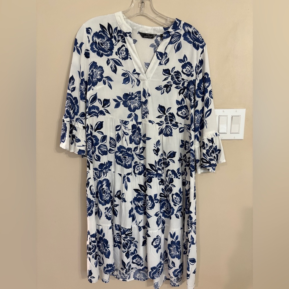 Mlle Gabrielle Floral Print Swim Cover-Up Dress - Blue and White